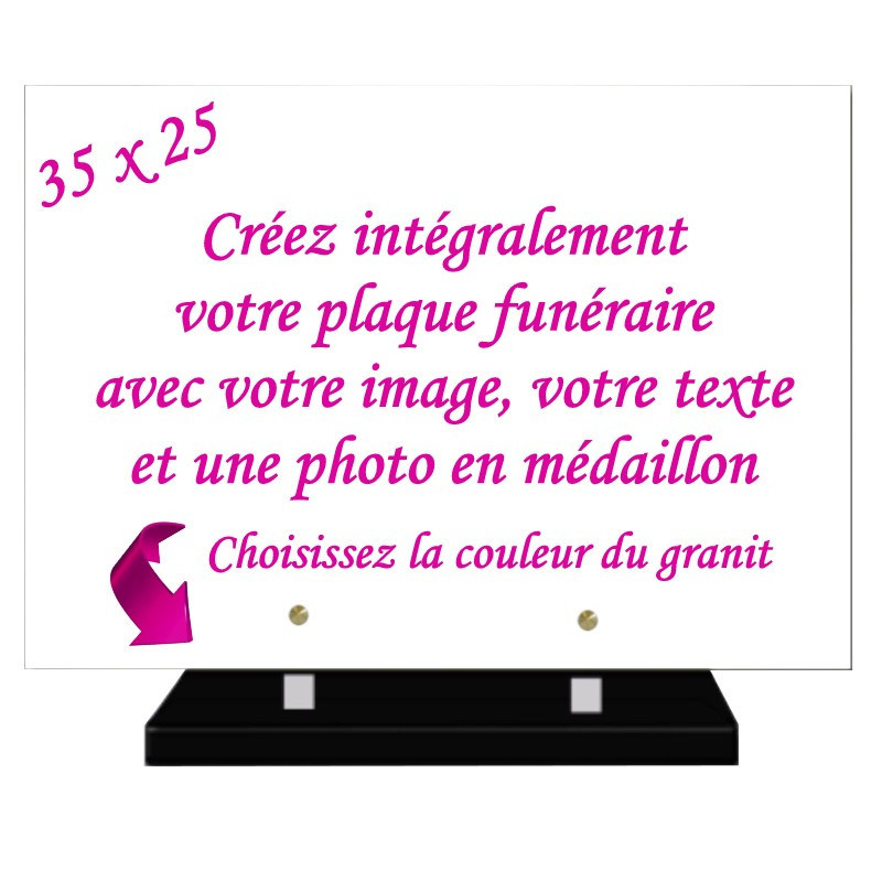 Plaque funéraire rectangle personnalisable en granit 35x25 - France Tombale