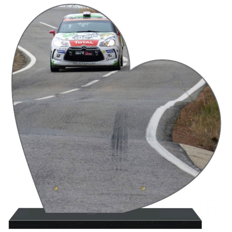 PLAQUE FUNÉRAIRE RALLYE AUTOMOBILE COEUR 30 cm X 30 cm FPF10756